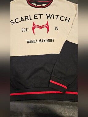 Marvel Scarlet Witch Wanda Maximoff Colorblock Crewneck - Black, White & Red